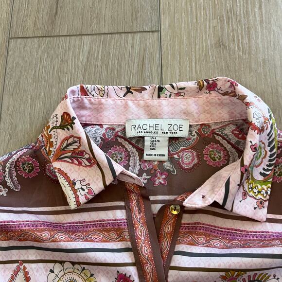 Rachel Zoe Women’s Pink & Brown Paisley Button Down Sz L - Picture 3 of 7